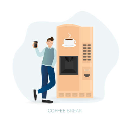 Cartoon character. Coffee break vending machine, great design for any purposes. Art illustration. Vector illustrationのイラスト素材