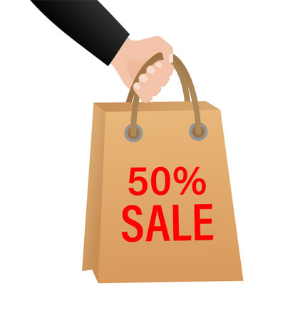 50 percent sale package on white background. 50 percent sale package, great design for any purposes. Vector illustration. Big sale concept.のイラスト素材