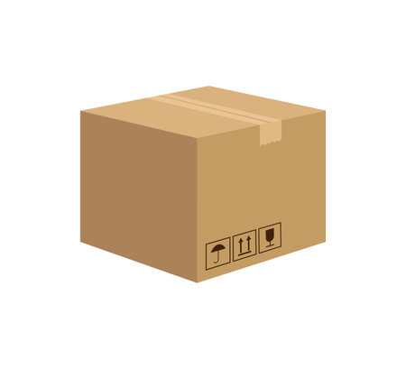 3d mockup with carton box isolated on white background. 3d illustration. Carton box single in cartoon style. Vector illustration.のイラスト素材