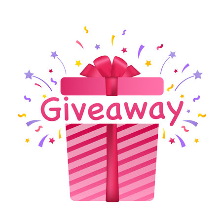 Giveaway banner. Trendy ribbon.Holiday concept. Vector text. Post template. Win prize. Minimal background. Vector illustration, design template.のイラスト素材
