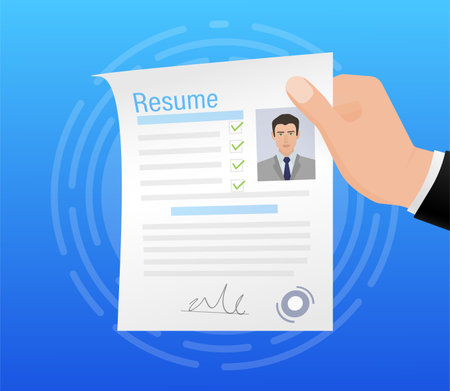 Resume, great design for any purposes. Flat icon. Vector illustration flat design. Online interview. Information icon vector. Online career.のイラスト素材