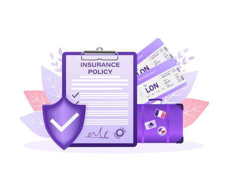 Flat style illustration with insurance policy for report design. Isometric vector illustration. Business concept. Data secure.のイラスト素材
