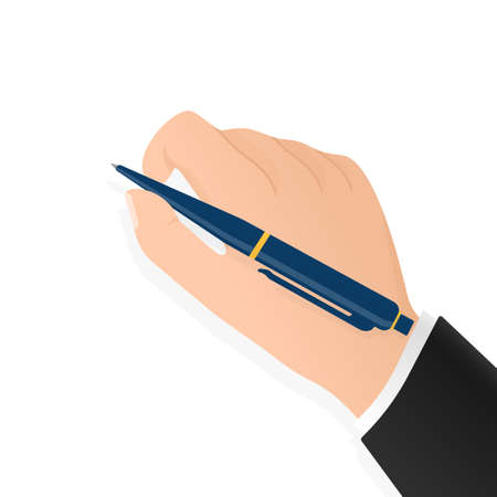 Flat signature hand with pen for paper design. Isolated flat vector illustration.のイラスト素材