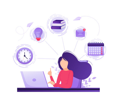 Flat time management for report design. Isometric vector illustration. Time management. Flat vector illustration. Organize agenda.のイラスト素材