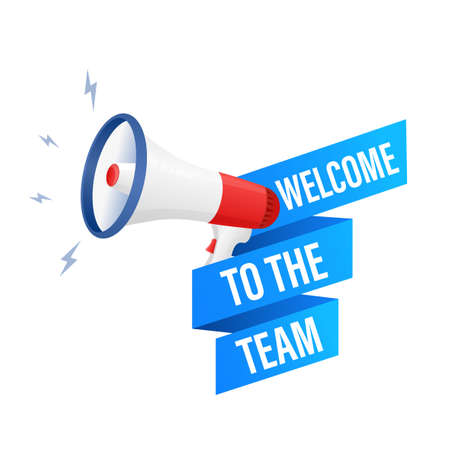 Welcome to the team megaphone for banner design. Vector stock illustration.のイラスト素材