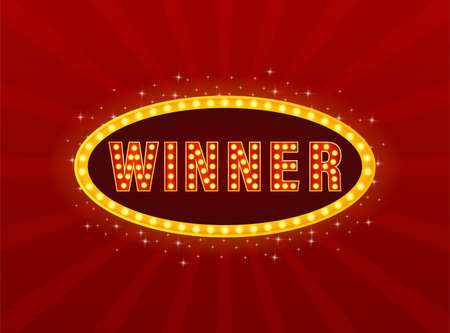 Retro lightbox with winner light on red background. Win prize. Celebration vector background. Winner award.のイラスト素材