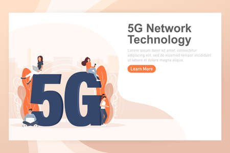 Flat 5g people on light background. Digital communication. Internet technology.のイラスト素材