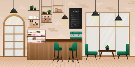 Flat vector illustration. Cozy room interior. Interior design. Cartoon people vector illustration.のイラスト素材