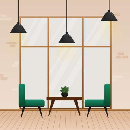 Flat vector illustration. Cozy room interior. Interior design. Cartoon people vector illustration.のイラスト素材