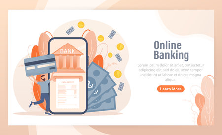 Line banking people for account page design. Isometric vector illustration. Bank online. Vector illustration.のイラスト素材