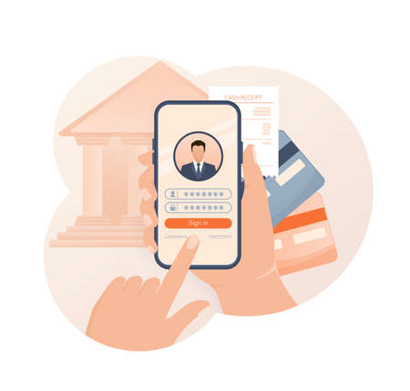 Line banking people for account page design. Isometric vector illustration. Bank online. Vector illustration.のイラスト素材