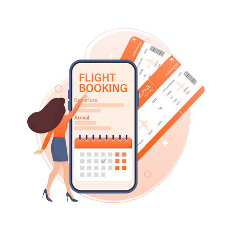 Flyer design for promotion design. Flight tickets online booking illustration landing page. Flat design vector illustration. Travel vector icon.のイラスト素材