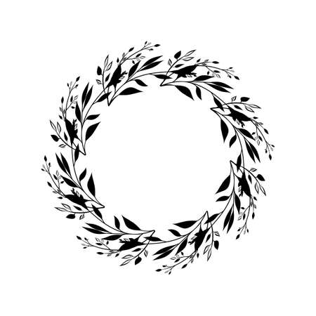 Floral frame in sketch style on white background. Floral sketch. Vintage frame . Hand drawn. Line icon. Line art. Vector design.のイラスト素材