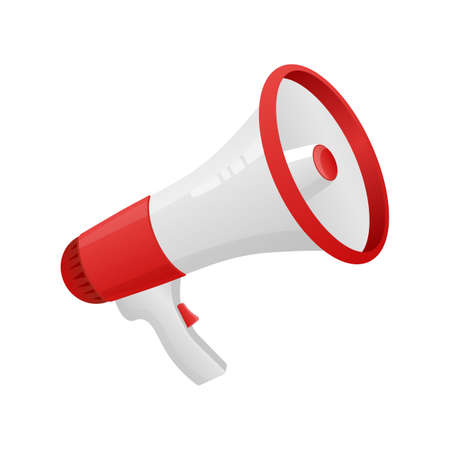 Flat icon with red megaphone for concept design. Vector illustration template. Flat design. Business conceptのイラスト素材