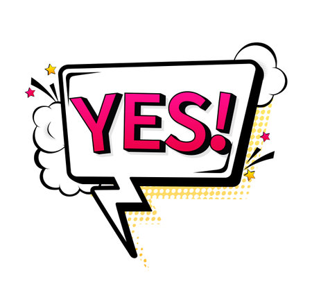 Yes sign illustration with megaphone. Pop style. Cartoon icon on color backdrop. Vector backgroundのイラスト素材