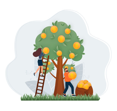 Growing tree with coins. Business investment profit flat vector illustration. Vector illustrationのイラスト素材