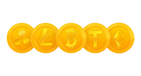 Crypto currency in 3d style. Bitcoin currency. Cryptocurrency blockchainのイラスト素材