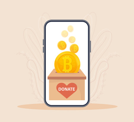 Donate bitcoin, crypto currency. Vector, illustration. Digital electronic currency. Bitcoin currency.のイラスト素材