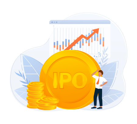 IPO Initial Public Offering . Ipo in flat style. Vector graphic illustration.のイラスト素材