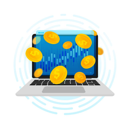 Financial trading banner in flat style. Investment trading in the stock market. Investment graph using funding business on laptop. Vector illustrationのイラスト素材
