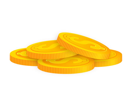Coins stack vector illustration, coins icon flat, coins pile. Flat design isolated on white background.のイラスト素材