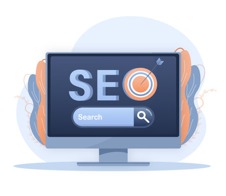 SEO Optimization, web analytics and seo marketing social media concept. Business people analytics and monitoring on web report dashboard monitorのイラスト素材