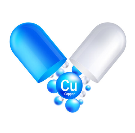 Copper icon structure chemical element round shape circle light blue. Chemical element of periodic table.のイラスト素材