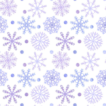 Snowflakes seamless pattern, blue lilac frost crystals. Symbol of winter, cold weather. New Year and...