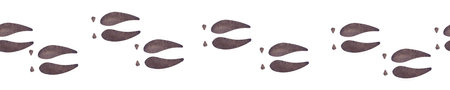 Seamless border elk animal footprint. Footpath track hoof of deer. Brown paw wild animal footprint....