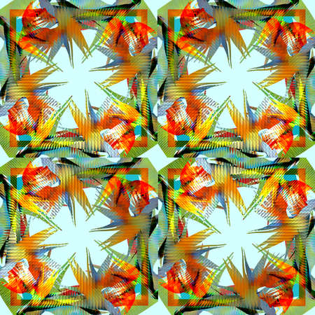 Colorful Seamless Grunge Pattern. Abstract Messy Painted. Modern Futuristic Wall Backdrop For Backgroundの写真素材