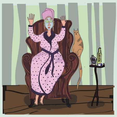 Girl with a cat on a cosmetic procedureの写真素材