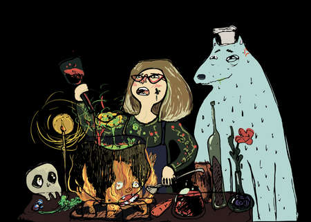 The girl with her wolfの写真素材