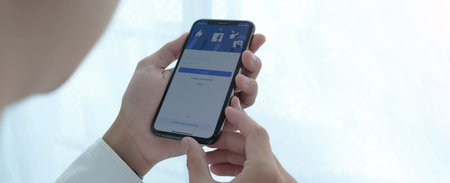 CHIANG MAI, THAILAND, JUL 27, 2020 : Facebook social media app logo on log-in, sign-up registration...