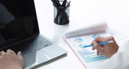 Close up Business people meeting to discuss the situation on the market. Business Financial Concept