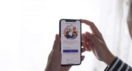 CHIANG MAI, THAILAND MAY 6 20121 : Telegram application icon on Apple iPhone Xs screen close-up. Telegram app icon. Telegram is an online social media network. Social media appのeditorial素材