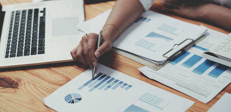 Auditor or internal revenue service staff, Business women checking annual financial statements of...