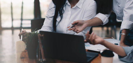 Business woman working in finance and accounting Analyze financial budget at home , Work from home...