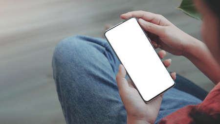 woman using Smartphone. Blank screen mobile phone for graphic display montage.networking service.