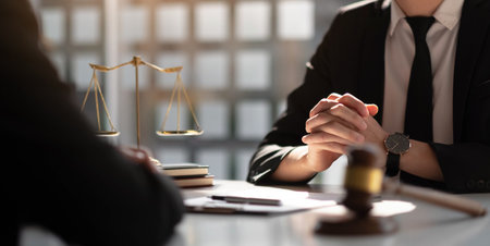 Business lawyer and partnership consult and meeting concept. Image businessmans handshake. Successful businessmen handshaking after good deal. meeting concept.の写真素材