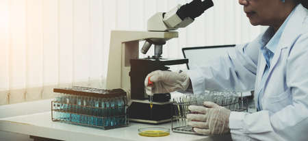 a doctor working in a research laboratory Science senior woman doing drug experiments. Chemistry...