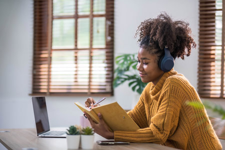Asian girl student online learning class study online video call zoom teacher, Happy asian girl learn english language online with computer laptop..の写真素材