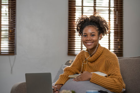 Asian girl student online learning class study online video call zoom teacher, Happy asian girl learn english language online with computer laptop..の写真素材