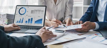 Business financial, accountant discussing with partner are meeting to audit finance planning sales to meet targets set in next year. stock market concept..の写真素材