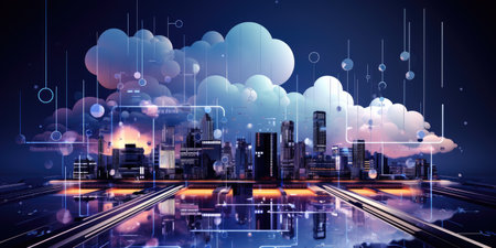 Digital informational technology web futuristic hologram with cloud computing. Generative AIの素材