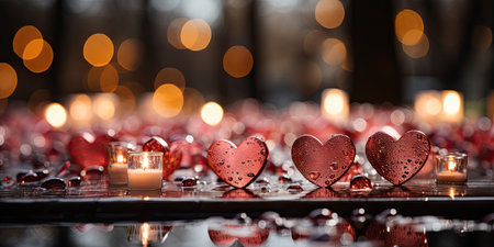 Sweet, hearts with pink background . bokeh ligth and diamond dust. Valentine concept background. Generative AIの素材