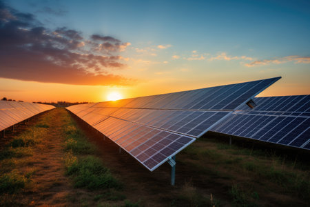 Creating sustainable energy using solar panels and wind farms is enterprise friendly. The concept of clean and sustainable development. Generative AIの素材