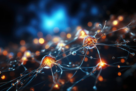 Illustration of the connections of neurons in the human brain for medical or educational purposes by generative ai.の素材