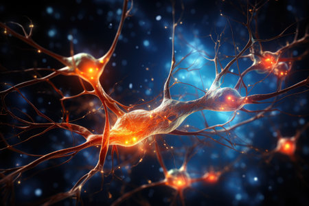Illustration of the connections of neurons in the human brain for medical or educational purposes by generative ai.の素材