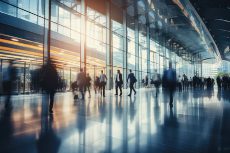 Blurry businessman Walking in the shopping center or atrium. Banner by Generative AIの素材