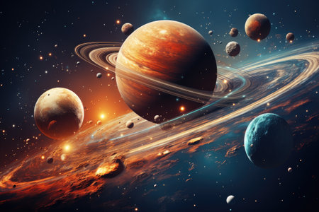 Image showing the solar system and various space objects.by Generative AIの素材
